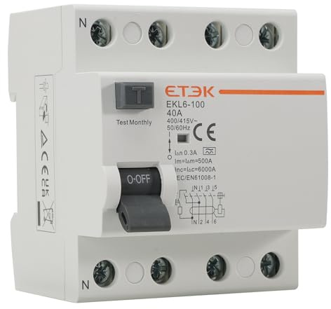 Interruttore Differenziale Trifase 4P 40A 300mA Tipo A RCCB | Protezione dal rischio d'incendio, riduce gli scatti intempestivi, per impianti trifase, installazione modulare su guida DIN