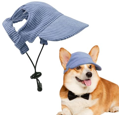 Voarge Hunde Baseballmütze, Verstellbar Hundecap mit Ohrlöchern Sonnenhut Sommer Reise Hut, Cord, atmungsaktiv, Hunde-Sonnenhut (Blau, S)