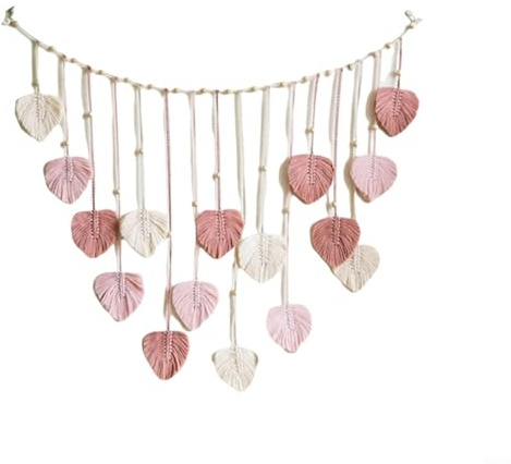 Sileduove Arazzo per foto con foglie intrecciate a mano, da appendere alla parete, in corda di cotone bohémien, decorazione per camera da letto, soggiorno, con 10 clip per foto, 120 x 75 cm (rosso