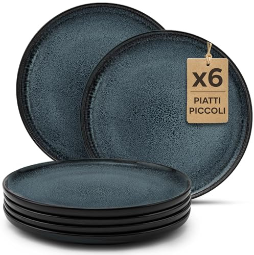 Twinzee Geschirrset 6-teilig aus Steinzeug - Teller Set 6 Kleine Teller Granite für 6 Personen - Mikrowellen - Riviera Kollektion