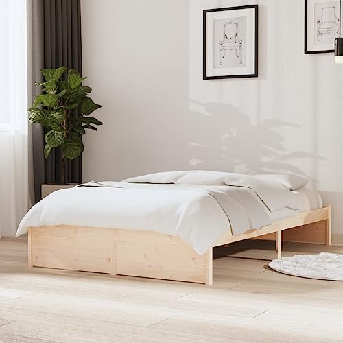 Qnhdfrt Massivholzbett 120x200 cm Modernes Kiefernholz Bettgestell mit Stabilen Latten Rustikales Design für Schlafzimmer und Gästezimmer
