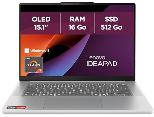 Lenovo IdeaPad Slim 5 15ARP10 - Ordinateur Portable 15.1'' OLED WQXGA (AMD Ryzen 7 7735HS, RAM 16Go, SSD 512Go, Graphique AMD Radeon 680M, Windows 11 Home) Clavier AZERTY Français - Gris