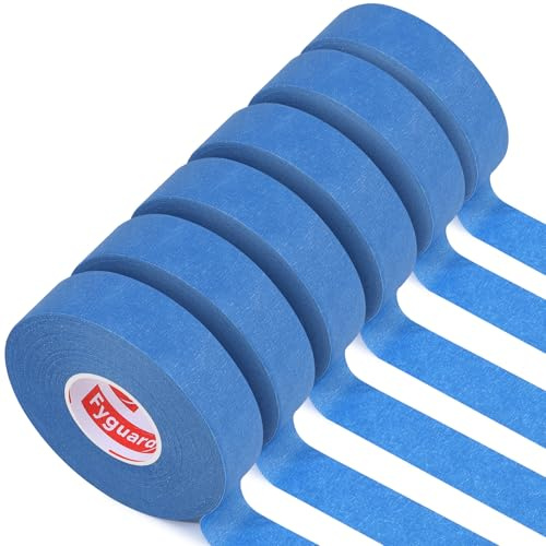Fyguard 6 Rolls Painters Tape 24mm x 50m Blue Masking Tape | Crepe paper, medium tack, hand tear, clean removal within 14 days, sharp paint lines for DIY and decorating