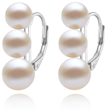 YAMI Damen Perlenohrringe, Perlenohrringe Silber 925, Hypoallergener Ohrringe Perlen mit Süßwasser-/Salzwasser-Zuchtperlen, Schwarz/Weiß, 4–7 mm, Geeignet für Ehefrau oder Mutter