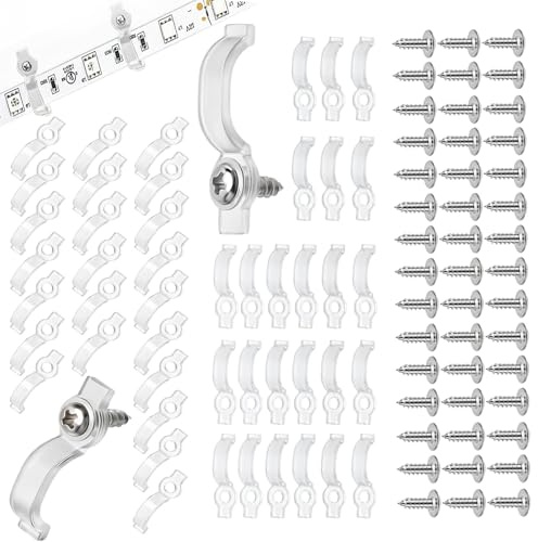 140 x monteringsklämma LED-remsa, 10/12 mm genomskinliga LED-klämmor med skruvar | Monteringsfäste för transparent LED-klämma, fixeringsklämmor för LED-remsbelysning (10 mm, 12 mm)