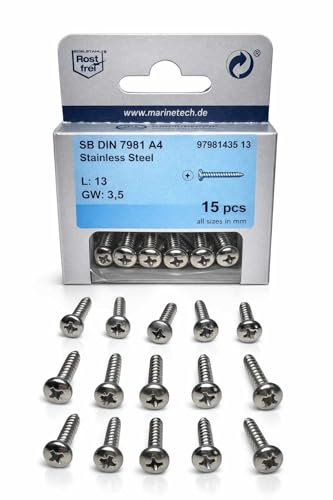 15 Stück Linsenkopf-Blechschrauben mit Kreuzschlitz DIN 7981 A4 3,5x13 PH2 – Edelstahl V4A AISI316 rostfrei, säure- & seewasserbeständig