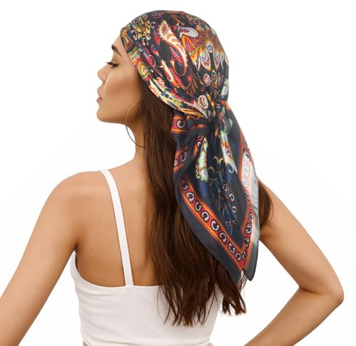 Pañuelo para la cabeza de seda satinada para dormir, pañuelo cuadrado, pañuelo para mujer, 70 cm