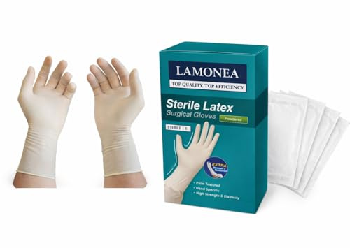 LAMONEA Guantes quirúrgicos estériles, con polvo y sin polvo, envasados por pares individualmente (50 pares, con polvo, 7,5) TG-583994765