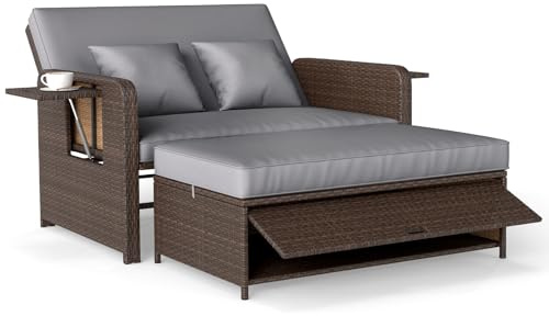 COSTWAY Polyrattan Sonnenliege, Gartenliege mit Verstellbarer Rückenlehne