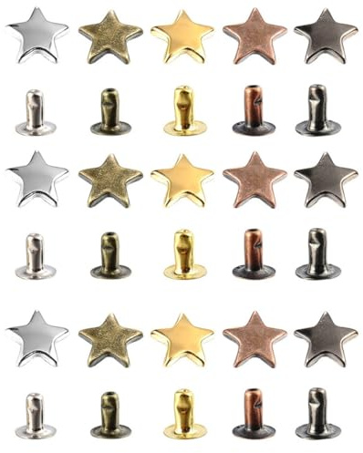 JECOMPRIS 200 Remaches Metálicos en Forma de Estrella para Artesanía en Cuero, Kit de 5 Colores, 40 Unidades por Color, Remaches Decorativos Duraderos para Bolsos, Ropa y Reparación