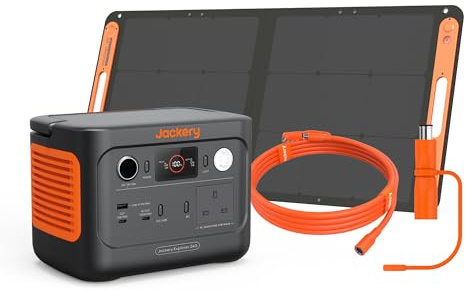 Jackery Solar Generator 240 v2, 256Wh Power Station with 100W Solar Panel | 300W AC & 100W USB-C LiFePO4 Portable Power with 5M Extension Cable & DC8020 to USB-C Adapter for Off-Grid Use