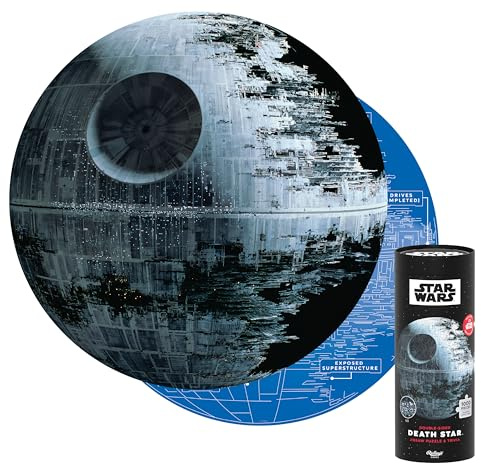 Ridley's Games Star Wars Death Star Double Sided Jigsaw Puzzle and Trivia - 1000 Piece Collectors Puzzle for Adult Fans - Includes 25 Trivia Cards - Frame When Completed