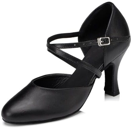 MINITOO Donna Latino Tango Ballo Salsa Danza Scarpe Chiusa Party Serata Decollete con Tacco L188 Nero 8cm Tacco EU 40