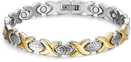 JFUME bracelets magnétiques pour femmes plaqué or 18k et plaqué or rose 7.5inches avec outil pour enlever le lien ajustable
