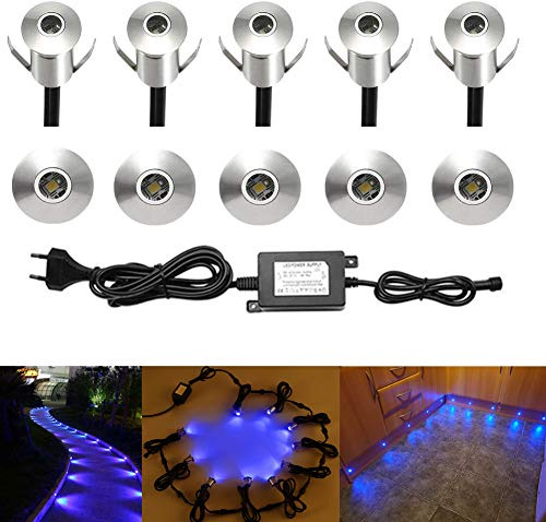 CHNXU 10er Set Mini LED Bodeneinbaustrahler Aussen Ø22mm 0.6W Bodenlampe 7LM IP67 Wasserdicht Terrassenbeleuchtung DC 12V Einbauleuchte für Garten Holzbrücke Pool Holzdeck Gehweg Küche (Blau)