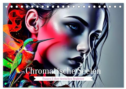 Farben der Seele (Tischkalender 2027 DIN A5 quer), CALVENDO Monatskalender: Ausdrucksstarke Schwarz-Weiß-Porträts treffen auf leuchtende Tiere und ... und künstlerischer Symbolik. (CALVENDO Kunst)