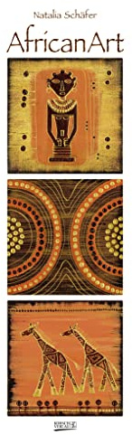 AfricanArt 2023: Calendario artistico con tripli nei colori caldi dell'Africa. Calendario da parete dell'artista Natalia Schäfer in formato verticale: 28,5 x 69 cm, stampa dorata.