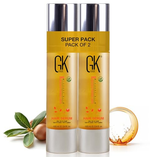 GK Hair Arganöl Haarserum 2er-Pack (100ml) – Anti-Frizz, Glättend, Feuchtigkeitsspendend – Hitzeschutz & Pflege für trockenes, strapaziertes Haar – Für Glanz & Haarreparatur