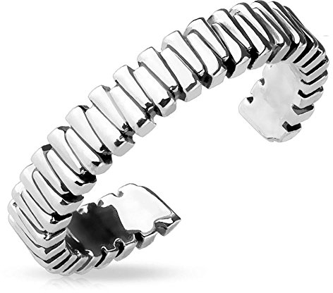 Bungsa Schmaler Zehenring gerillt Damen Silber Brass (Zehring Fussschmuck Fussring Toe-Ring Nail Ring Nagelring biegbar verstellbar)