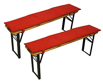 Sensalux gepolsterte Bierbank-Auflagen, 2er Set, Klettverschluss, Filz, Grau - Rot, 120cm x 25cm