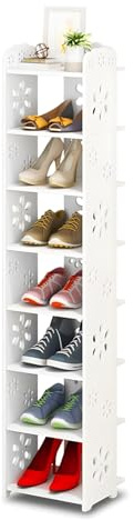 Dripex Schuhregal schmal, 8 Ebenen Verstellbarer Standregal platzsparend | Schuhablage Schuhständer für Flur Schlafzimmer Küche, Weiß