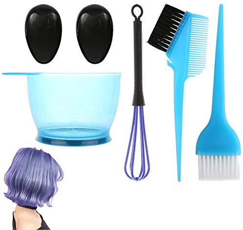 DKTOTIUP Haare Färben Werkzeug Set Färben Färbung Set Haarfärbemittel Set Professionell Färbeschale Messbecher Haarfärbe Pinsel Kunststoff Ohrabdeckung Zum Anmischen Von Haarfärbemittel 5tlg (blau)