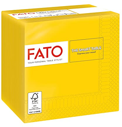 Fato - Disposable Paper Napkins, Ideal for Aperitifs and Cocktails, Pack of 100 Napkins, Size 24x24 Folded in 4, 2 ply, Yellow Color, 100% Pure Cellulose, FSC Certified