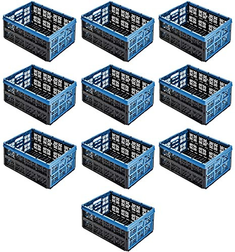 10x Stabile Profi Klappbox 32L - 36 x 49 x 23,5 cm - Einkaufskiste klappbar Transportkiste stapelbar Blau/Graphit