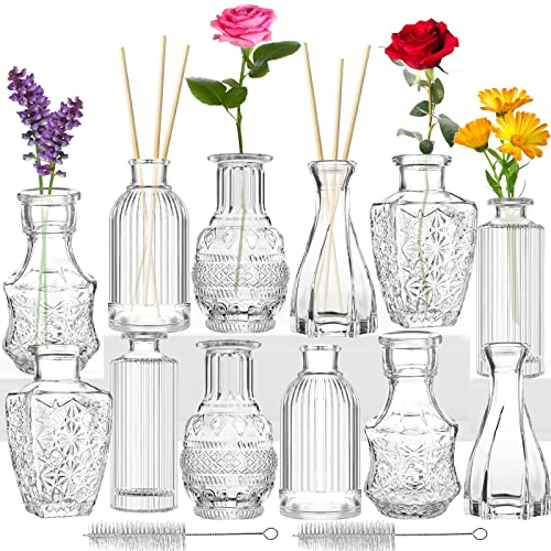 Kleine Vasen Set 12er Mini Vase Glas Vintage Hochzeit Kristalle Klare Blumenvase Verschiedene Groessen Modern Schmal Glasvasen Tischdeko Fur Blumen Deko Wohnzimmer Bad Muttertagsgeschenk