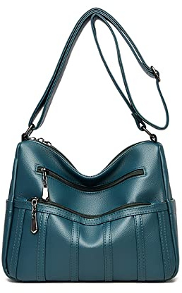 NICOLE & DORIS Sac à Bandoulière pour Femme Sac Porté épaule Vintage Sac à Main Multi Poches Sac Crossbody Grande Capacité Sac Besace en PU Cuir Bleu