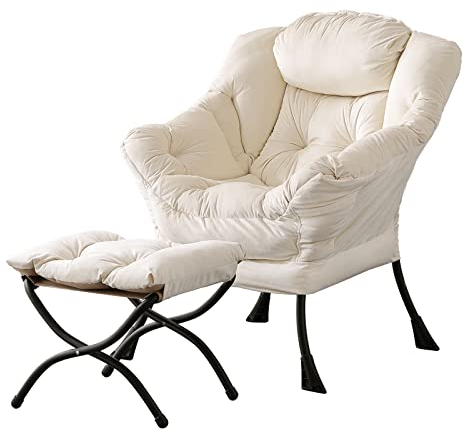 Tiita Lazy stol med ottoman, modern stor accent loungestol, fritidssoffa fåtölj med ottoman, lässtol med fotstöd för sovrum, vardagsrum, sovsalar, trädgård och innergård