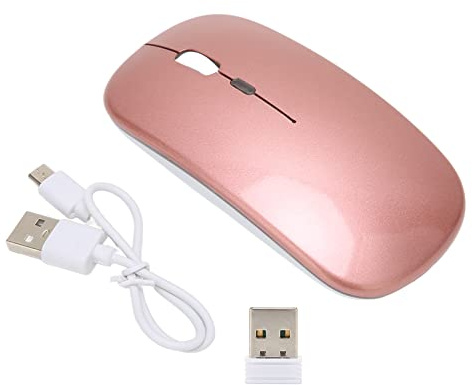 Ultradünne 2,4 G Wireless Maus, 1600 DPI Gaming Maus mit Farbiger Hintergrundbeleuchtung und 2,4 G Empfänger für Laptops, Stummgeschaltete, Aufladbare Maus für Zuhause, Büro, Reisen(Roségold)