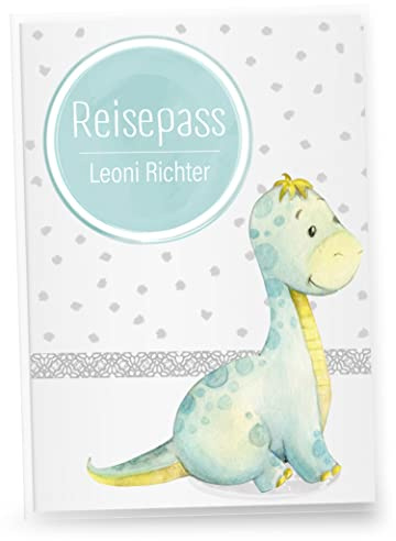 Little Fairy Tales Reisepasshülle für Kinder personalisierbar | Kinderreisepasshülle mit Personalisierung/Namen | Schutzhülle personalisierbar mit Dino