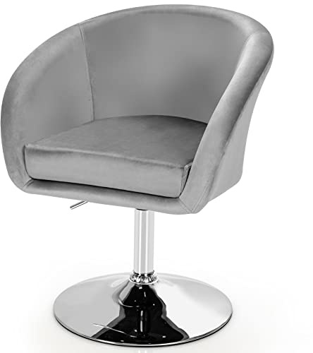 COSTWAY Chaise Coiffeuse Pivotante en Velours, Fauteuil de Bureau sans roulettes Hauteur Réglable, Chaise de Bureau en Éponge Élastique, Base Galvanisée, Charge 125kg(Gris)