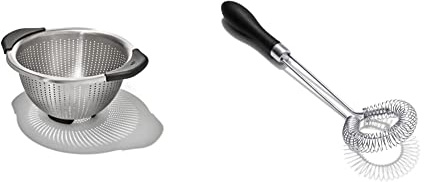 OXO Good Grips Stainless Steel 2.8L Colander, Metal & 11278500 Good Grips Sauce and Gravy Whisk, Stainless Steel, Black