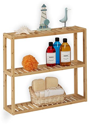 Relaxdays Badregal, Bambus, 3 Ablagen, höhenverstellbar, HBT: 54 x 60 x 15 cm, Bad & Küche, schmales Hängeregal, Natur