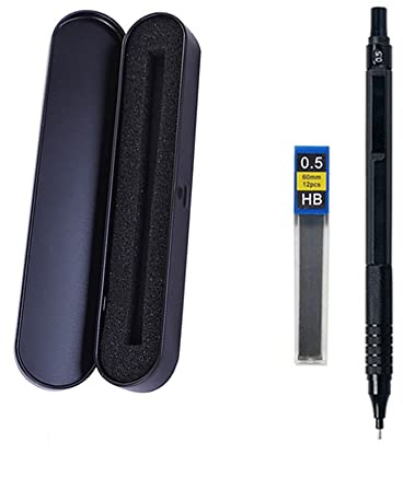 JOMPENS Druckbleistift aus Metall, 0,3, 0,5, 0,7, 2,0 mm, niedriger Schwerpunkt, einziehbar, Metalldruckbleistift Kann zum Skizzieren von Schülern verwendet werden (0,5 schwarzer Stift, schwarze