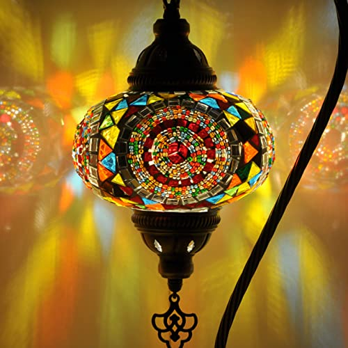 Lámpara turca Lámparas de mesa de mosaico | Lámpara marroquí con base de bronce | Lámpara de noche de cuello de cisne Tiffany hecha a mano | Lámpara de noche de mosaico de vidrio con bombilla LED