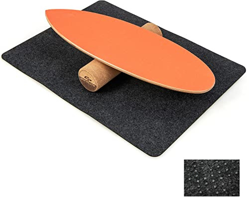 COSTWAY Planche d’Équilibre en Bois avec Rouleau et Tapis Antidérapant Charge 100 KG, Balance Board pour Entraînement de Skateboard Hockey Snowboard Surf (Orange)