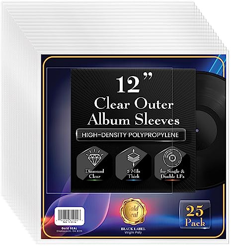 GOLD SEAL Vinyl Record Outer Sleeves for 12 LPs, 3 mils Thick, Premium Heavyweight Record Cover Protectors, High-Density Diamond Clear Polypropylene, 12.75 x 12.75,(25 Pack)