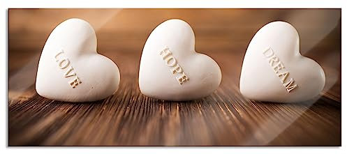 Pixxprint Glasbild Panorama, Wandbild aus Echtglas, Love Hope Dream Hearts, 100x40 cm, inkl. Aufhängung und Abstandshalter