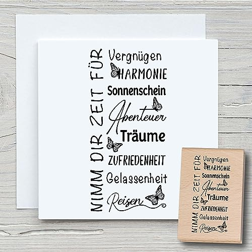 NEWSTAMPS Stempel Nimm dir Zeit für Vergnügen Motivstempel groß aus Holz & Gummi zum Karten und Geschenke basteln, Holzstempel für Sprüche, Spruchstempel, Schrift, Scrapbook, Textilstempel, Deko