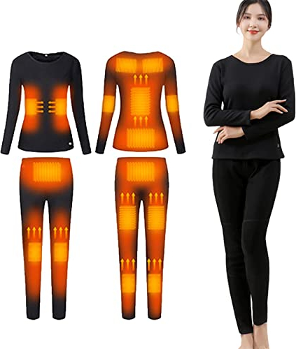 Samnuerly Set di Biancheria Intima Termica riscaldata da Donna, Camicia e Pantaloni con Fondo Elettrico USB, Adatti per la Caccia e l'escursionismo in Moto (Nero 3XL) (Nero S)