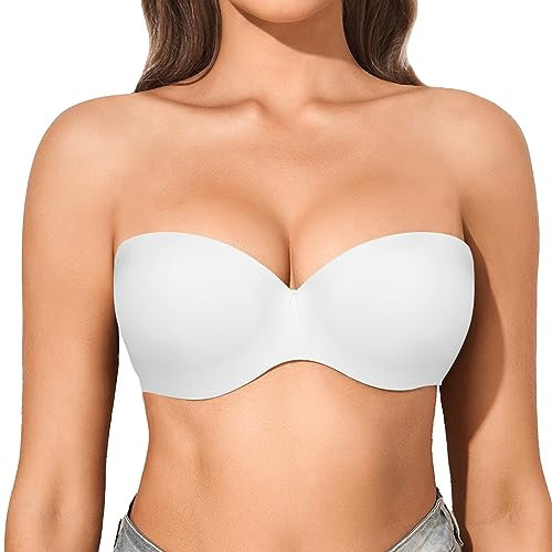 Eleplus Women's Strapless Bra Push Up Underwired Plus Size Multiway Convertible Bra(White,38DD)