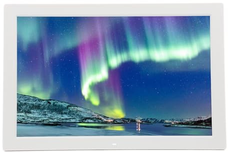 Fotodisplay Touchscreen HD, 17 Zoll Smart Digitaler Bilderrahmen, Digitaler Bilderrahmen mit Fernbedienung 100‑240 V für Home White (EU-Stecker)