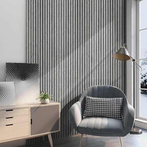 Tile Fort Acoustic Wall Panels - Real Wood Oiled Oak 3D Wall Panels | Slat Wall Panelling for Home | Wood Panels for Walls MDF Core | Acoustic Panels Wood Wall Cladding | 240cm (Grey Oak)