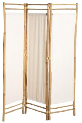 Box & Beyond Biombo de Interior - 160 x 120 cm - Separador de ambientes en Lona y bambú Natural - Biombo de 3 Paneles - Biombo para Dormitorio, salón - Mampara móvil