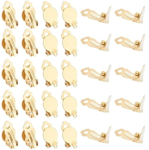 INGJIA 100 Stück Edelstahl Clip-On Ohrring Flache Runde Ohrclips Tablett Ohrringe Ohrstecker Rohlinge Ohrring Zubehör Für Weihnachtstag Valentinstag Ohrringe Schmuckherstellung Bastel Zubehör