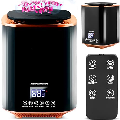 Berdsen - Ultraschall-Luftbefeuchter - mit Ionisator und Aroma-Diffuser - LED-Bedienpanel - Automatische Abschaltung, Kalter Nebel - Wassertank 3,1 L - Leise - für Schlaf- & Kinderzimmer - Schwarz