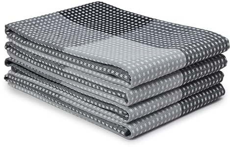 Encasa XO Set di Asciugamani da Cucina in Cotone - Tovaglioli da Tè e Panni da Cucina Super Assorbenti 70x45 cm per Lavare, Asciugare i Piatti e Pulire - Confezione da 4 - Grigio